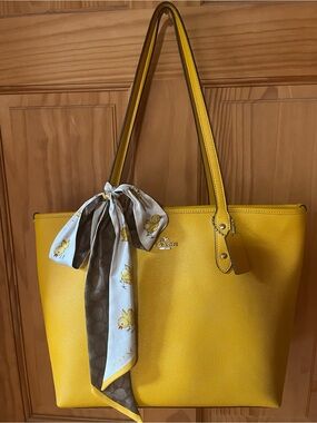 Coach Yellow Leather Tote with Printed Scarf Accent